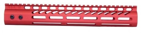 Guntec USA Ultra Lightweight Thin M-LOK Free Floating Handguard w/Monolithic Top Rail 12in Red - Handguard for AR-15, vista 1