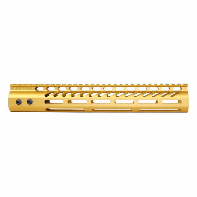 Guntec USA Ultra Lightweight Thin M-LOK System Free Floating Handguard w/Monolithic Top Rail 12in Gold - Handguard for AR-15, vista 1