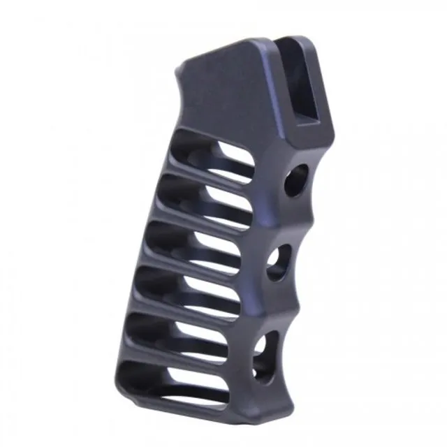 Guntec USA Ultralight Series Skeletonized Aluminum Pistol Grip T6 Aluminum Black Rubber - Pistol Grip for AR-15, vista 1