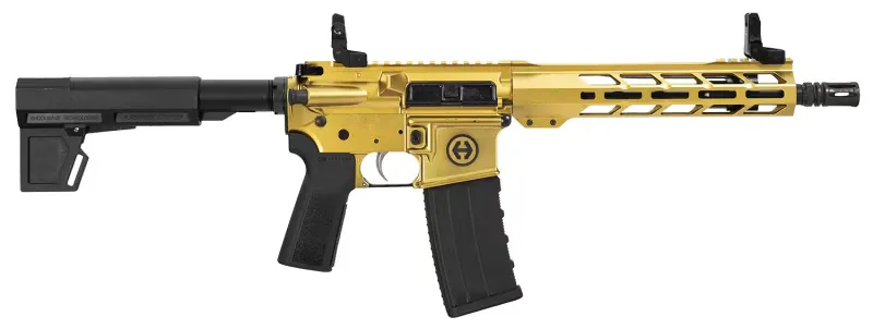 Hi-Point HP-15 .300 Blackout 10.5" Barrel 30rd Semi-Auto Pistol W/ Blade Brace, Gold, Included UTG Flip Up Sights - HP15P300BLK GOLD - Complete Rifle, vista 1