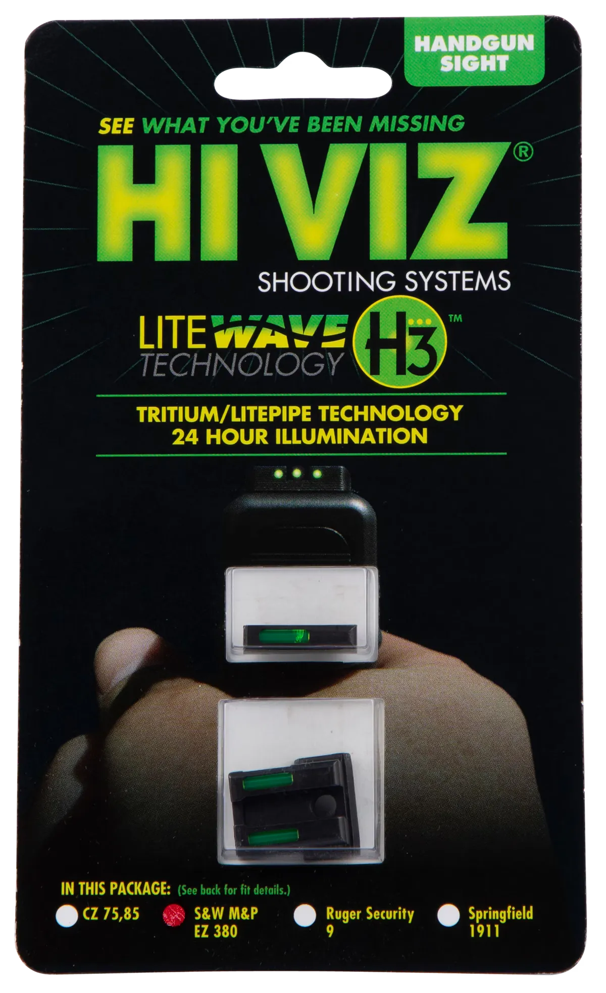 HiViz Litewave H3 Tirtium/Litepipe Sight Set for Smith&Wesson M&P EZ380 - Iron Sights for AR-15 - view 1