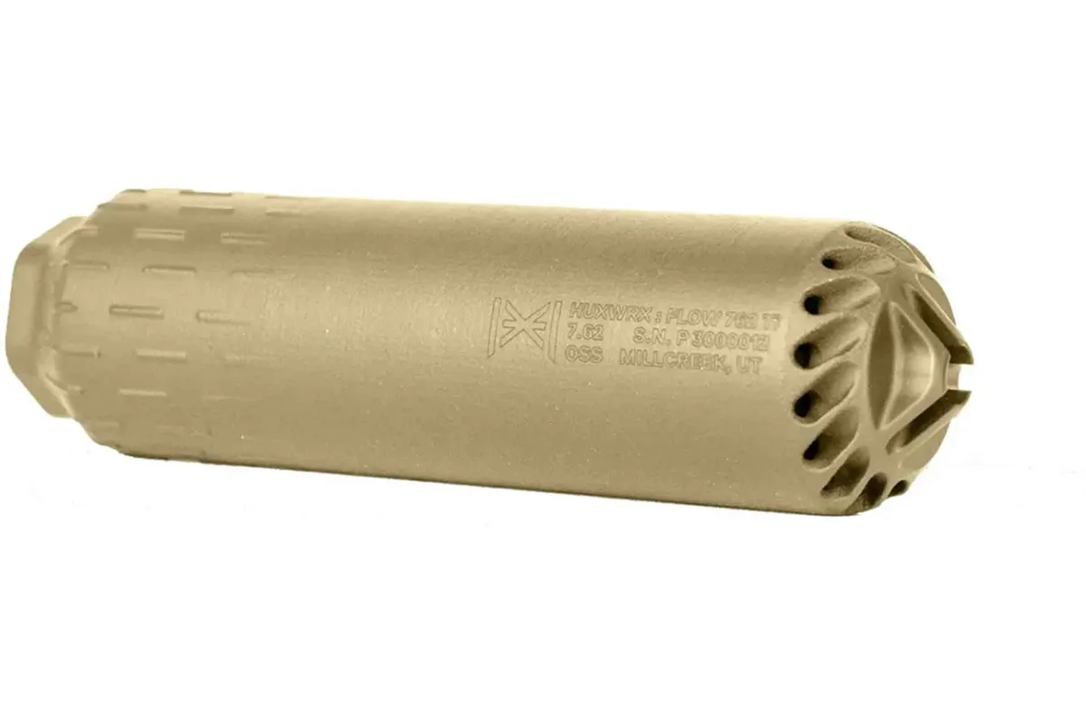 HUXWRX FLOW 7.62 TI Suppressor w/ Muzzle Brake - FDE - Muzzle Device for AR-15 - view 1