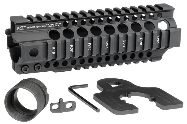 Midwest Industries 7.25" Quad Rail Combat T-Series Free Float Handguard, Black Anodized - MI-CRT7.25 - Handguard for AR-15, vista 1