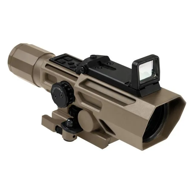 NcSTAR ADO Scope w/Flip Up Red Dot OpticIntergrated Red DotP4 Sniper ReticleRed/Blue Illumination Tan - Optic - view 1