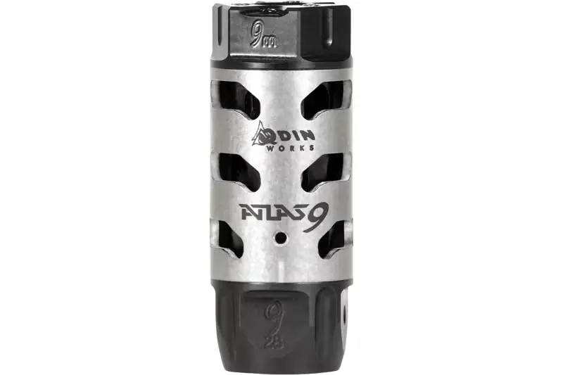 Odin Works Atlas 9, Muzzle Brake, 9mm, 1/2-28 Threaded, Stainless Steel - Muzzle Device for AR-15, vista 2