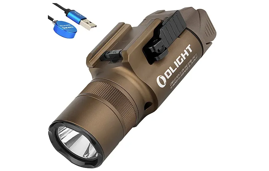 Olight Baldr Pro 1350 Lumen Pistol Flashlight with Green Laser Sight - Tan - Light, vista 1