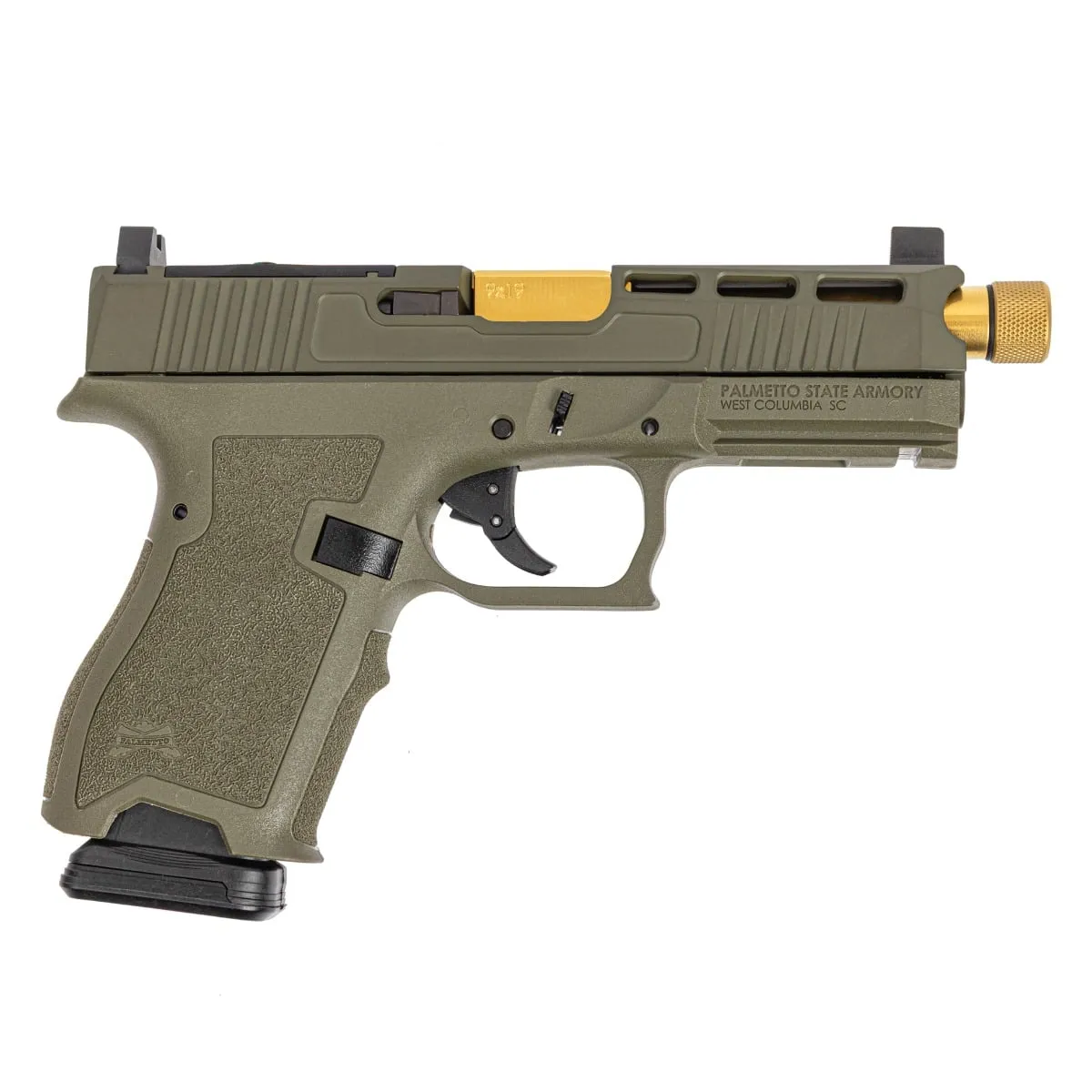Palmetto State Armory PSA Dagger Compact 9mm Pistol With SW4 ECC RMR Slide & Gold TiN Threaded Barrel, Sniper Green - Barrel for AR-15 - view 1