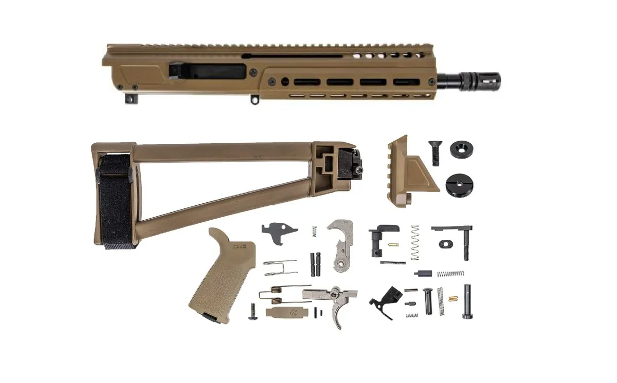 Palmetto State Armory PSA JAKL 10.5" 5.56 NATO 1/7 Nitride MOE EPT Triangle Side Folding Pistol Kit, FDE - Upper Receiver for AR-15 - view 1