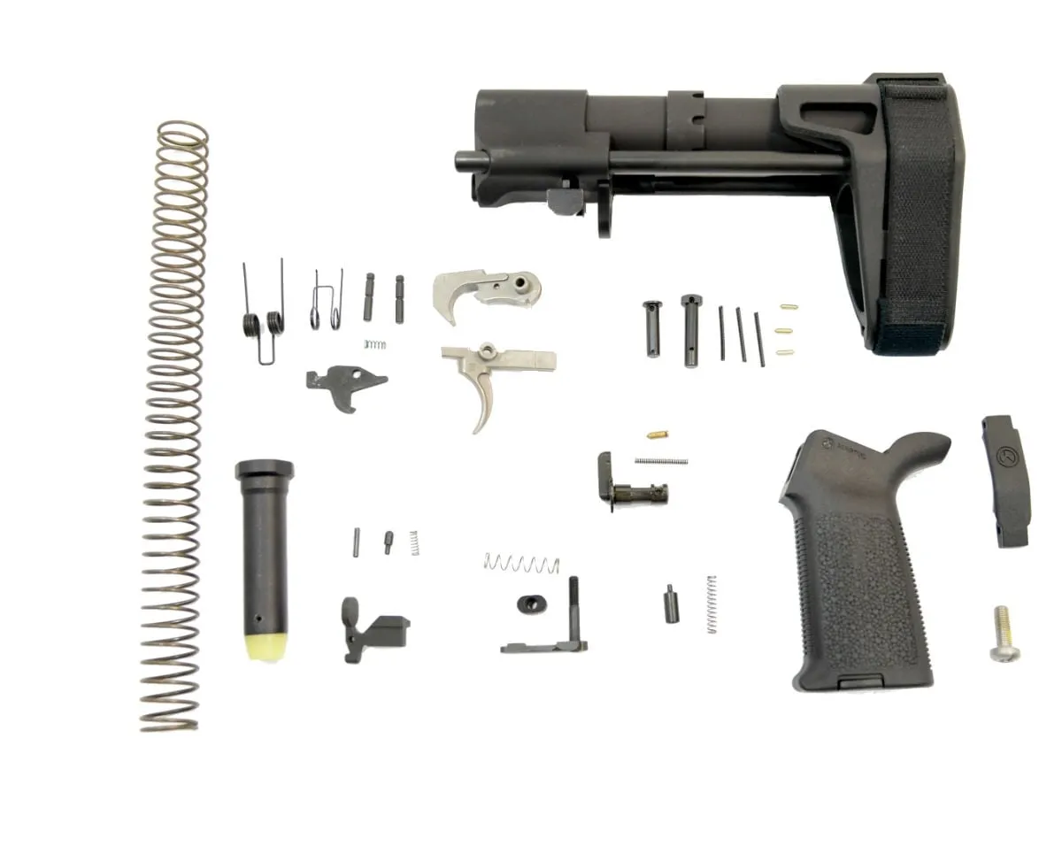 Palmetto State Armory PSA MOE EPT Pistol Lower Build Kit With SB Tactical PDW Brace, Black - Lower Receiver for AR-15, vista 1