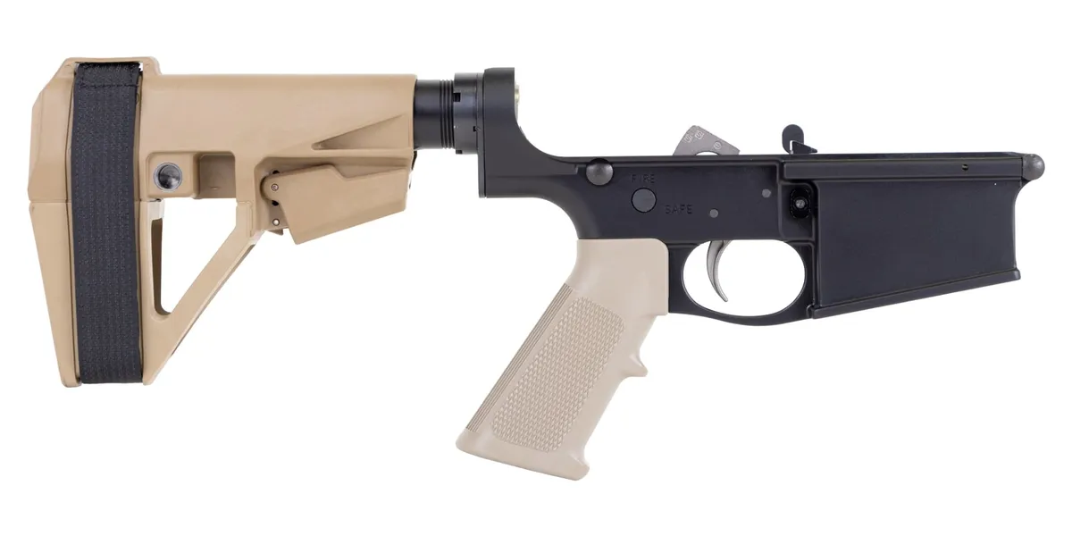 Palmetto State Armory PSA PA10 Classic EPT Complete Lower w/ SBA5 Brace, FDE - Lower Receiver for AR-15, vista 1