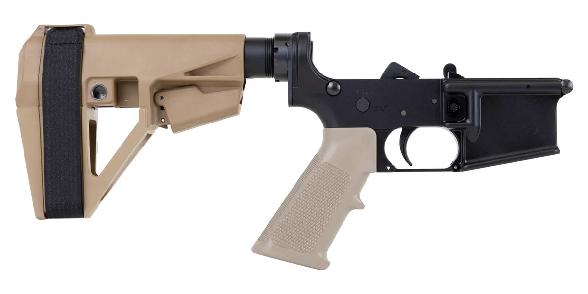 Palmetto State Armory PSA PA15 Classic Complete Lower w/ SBA5 Brace, FDE - Lower Receiver for AR-15, vista 1