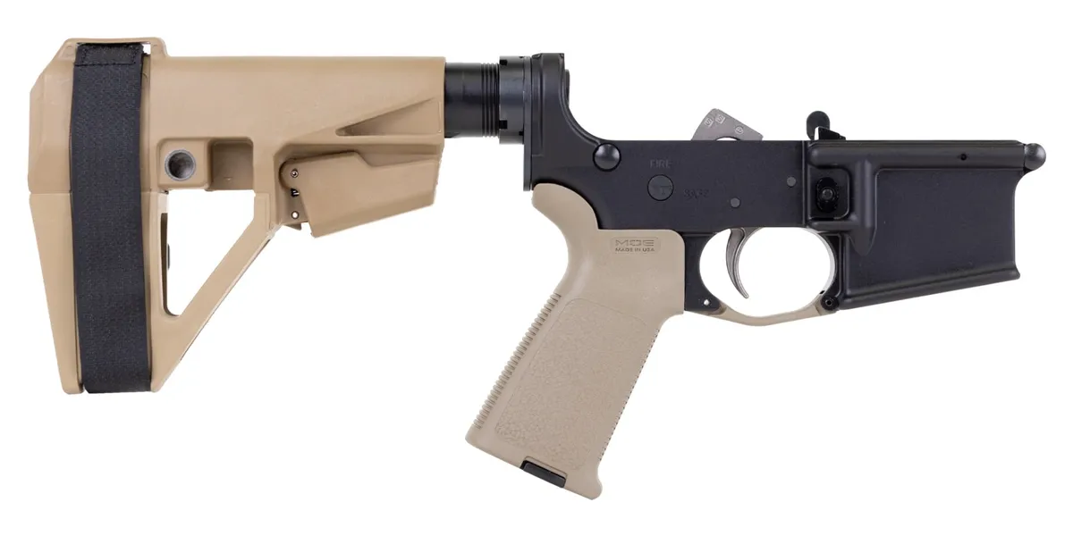 Palmetto State Armory PSA PA15 MOE EPT Complete Lower w/ SBA5 Brace, FDE - Lower Receiver for AR-15 - view 1
