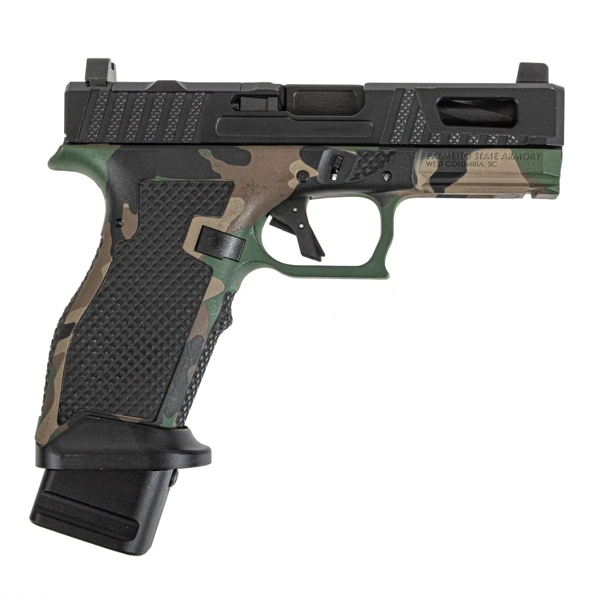 Palmetto State Armory PSA Sabre Dagger Full Size - S 9mm Pistol, Spiral Fluted Barrel, W/Mag Extensions, M81 Woodland Camo - Barrel for AR-15 - view 1