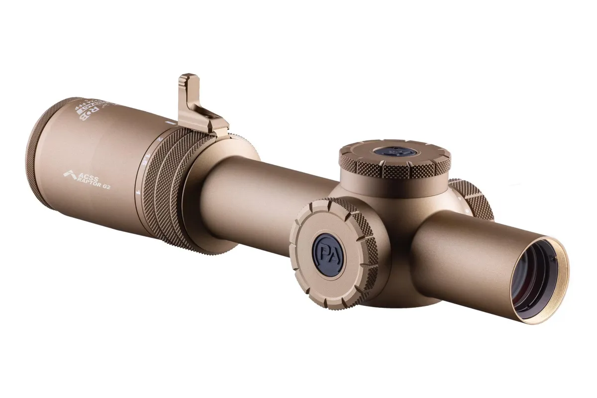 Primary Arms Compact PLxC 1-8x24 FFP RDB Rifle Scope - ACSS Raptor 5.56/.308 Yard G2 Reticle - FDE - Rifle Scope - view 1