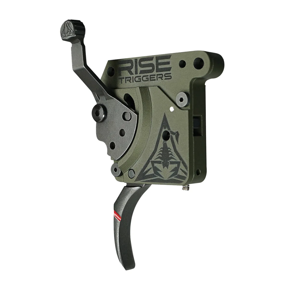 Rise Armament Reliant Hunter 2 - 5 lb Curved Blade Trigger Drop-In, Black/Green - Trigger for AR-15, vista 1