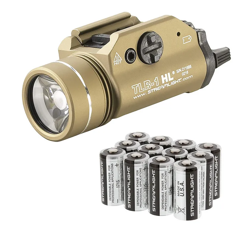 STREAMLIGHT TLR-1-HL Rail Mounted 1000 Lumens FDE Tactical Weapon Light (69266) with 12 STREAMLIGHT Lithium Batteries (85177) - Light, vista 1