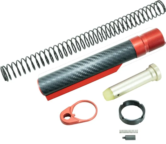 Timber Creek Enforcer Carbon Fiber Buffer Tube Kit Red Anodized CF BTK - Buffer Tube Assembly for AR-15, vista 1