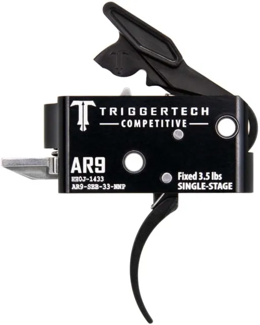 Triggertech AR9 Single-Stage Adaptable Competitive Pro Curved Competition Trigger Pull 3lb Pull Black - Trigger for AR-15, vista 1