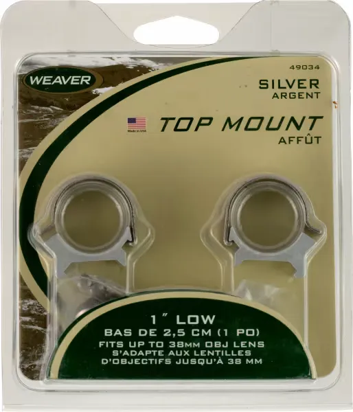 Weaver 1" High Steel Strap Aluminum Saddle Detachable Top Mount 2-Piece Scope Ring, Stainless - 49033 - Optic Mount - view 1