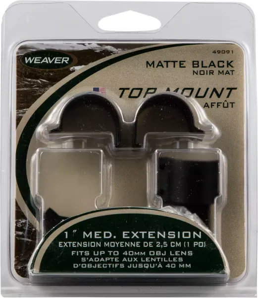Weaver 1 inch Medium Aluminum See Through 2-Piece Extended Tactical Style Scope Ring, Matte Black - 49091 - Optic Mount - view 2