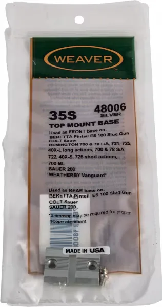 Weaver Beretta Pintail Slug Gun Aluminum Top Mount Standard Rear/Front 2-Piece Scope Base, Silver - 48006 - Optic Mount - view 2
