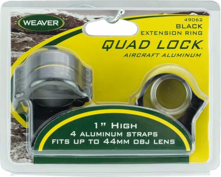 Weaver Quad Lock 1" High Aircraft Grade Aluminum Detachable Scope Ring, Glossy Black - 49062 - Optic Mount, vista 1
