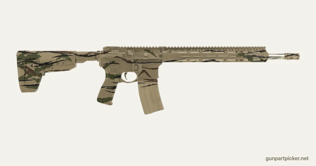 Rayas de tigre en aerosol para BCM Recce-16, pintado con colores de camuflaje Krylon