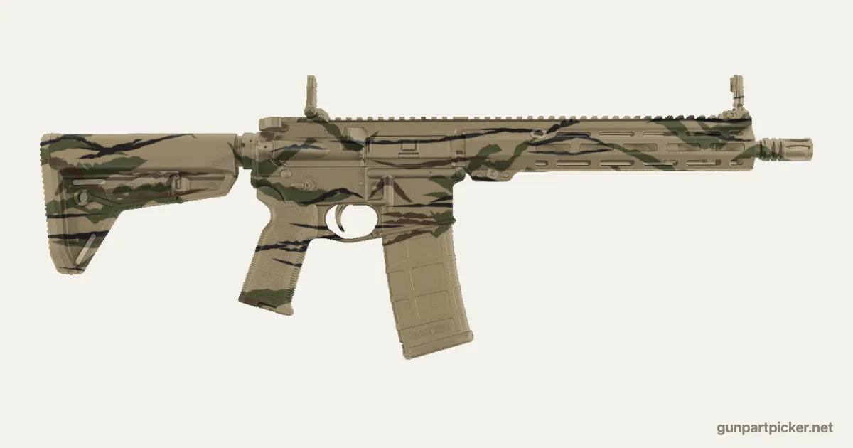 Rayas de tigre en aerosol para Colt M4 EP, pintado con colores de camuflaje Krylon
