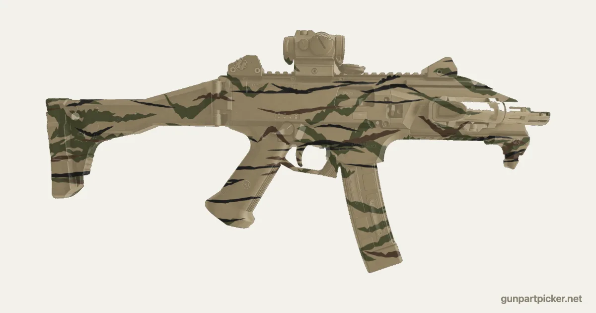 Rayas de tigre en aerosol para CZ Scorpion, pintado con colores de camuflaje Krylon