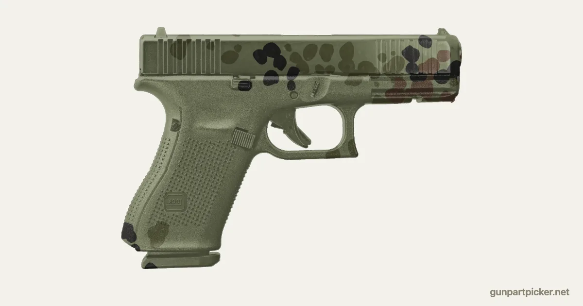 Puntos flecktarn en aerosol para Glock 19, pintado con colores de camuflaje Krylon