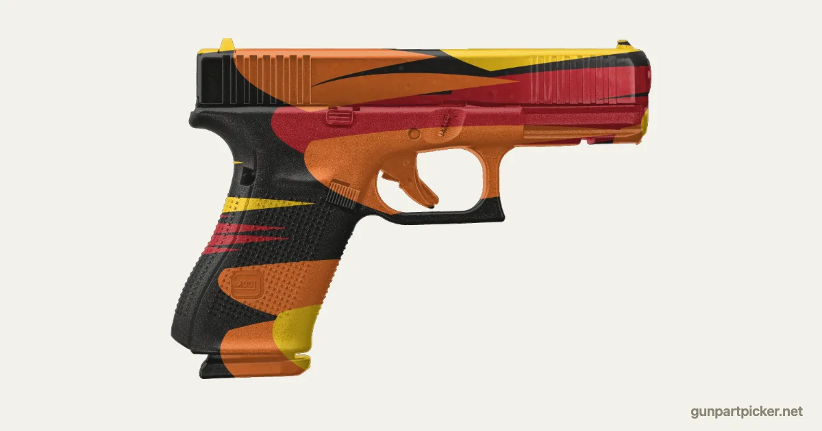 Hot Rod Flames en aerosol para Glock 19, camuflaje de Custom shop, pintado con colores de camuflaje Krylon