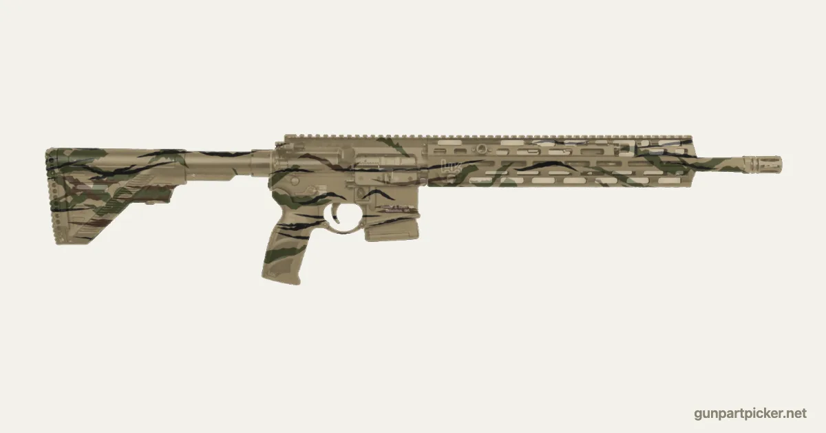 Rayas de tigre en aerosol para H&K MR556, pintado con colores de camuflaje Krylon