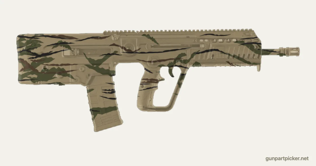 Rattle can Tiger Stripe IWI Tavor X95 paint job, painted in Krylon camo colors