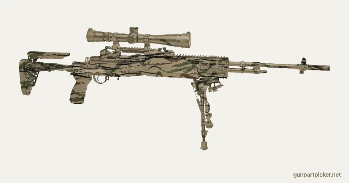 Rayas de tigre en aerosol para M14 EBR, pintado con colores de camuflaje Krylon