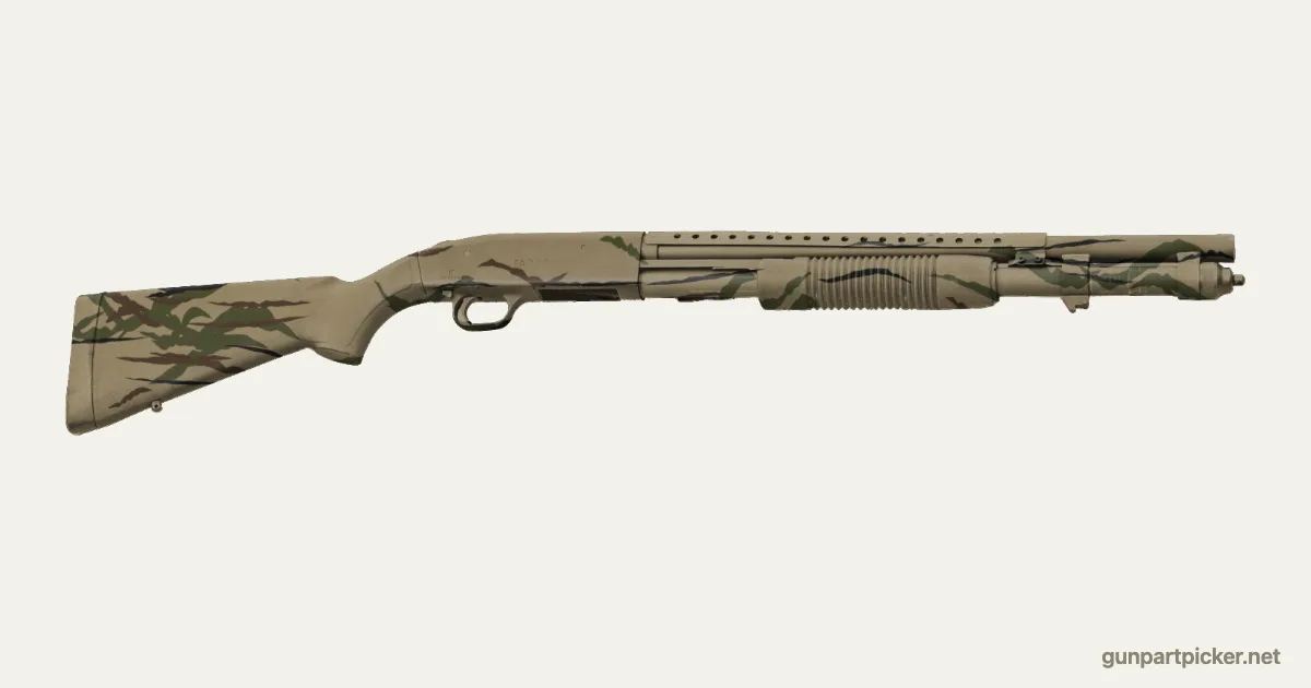 Rayas de tigre en aerosol para Mossberg 590A1, pintado con colores de camuflaje Krylon