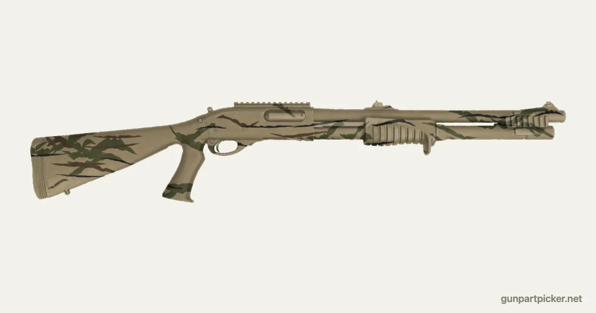 Rayas de tigre en aerosol para Remington 870, pintado con colores de camuflaje Krylon