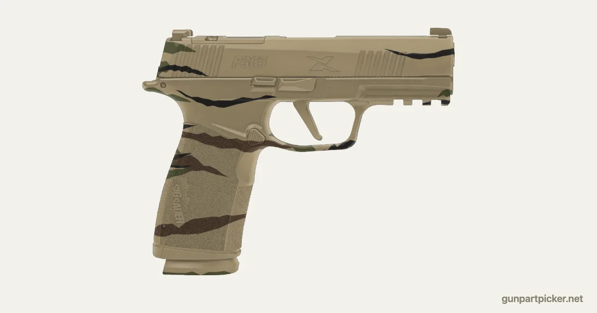 Rattle can Tiger Stripe SIG P365-XMACRO paint job, painted in Krylon camo colors