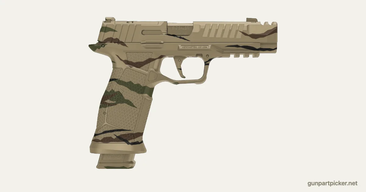 Rattle can Tiger Stripe SIG P385 COMP paint job, painted in Krylon camo colors