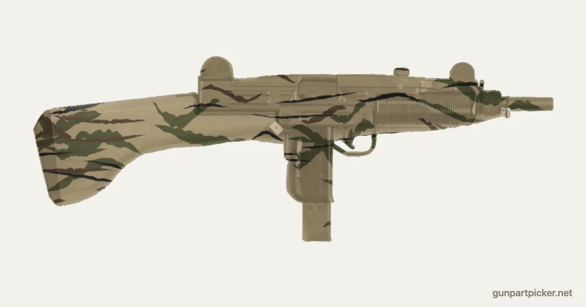 Rayas de tigre en aerosol para Uzi, pintado con colores de camuflaje Krylon